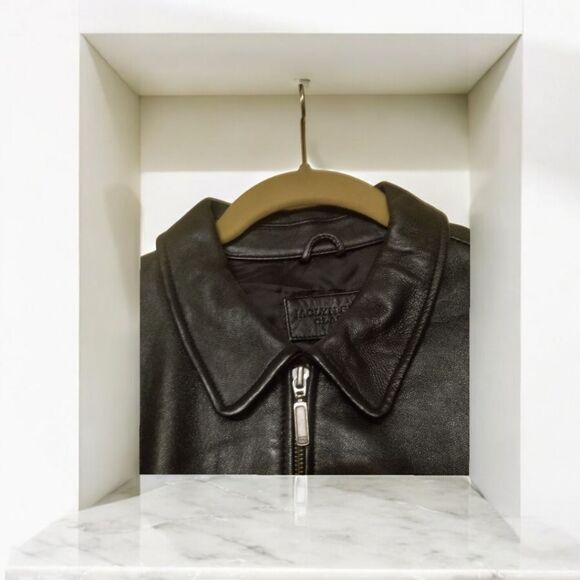 JACLYN SMITH CLASSIC Black LEATHER/Ribbed Sweater/JACKET Zip-up Long sleeve   M - Picture 12 of 15